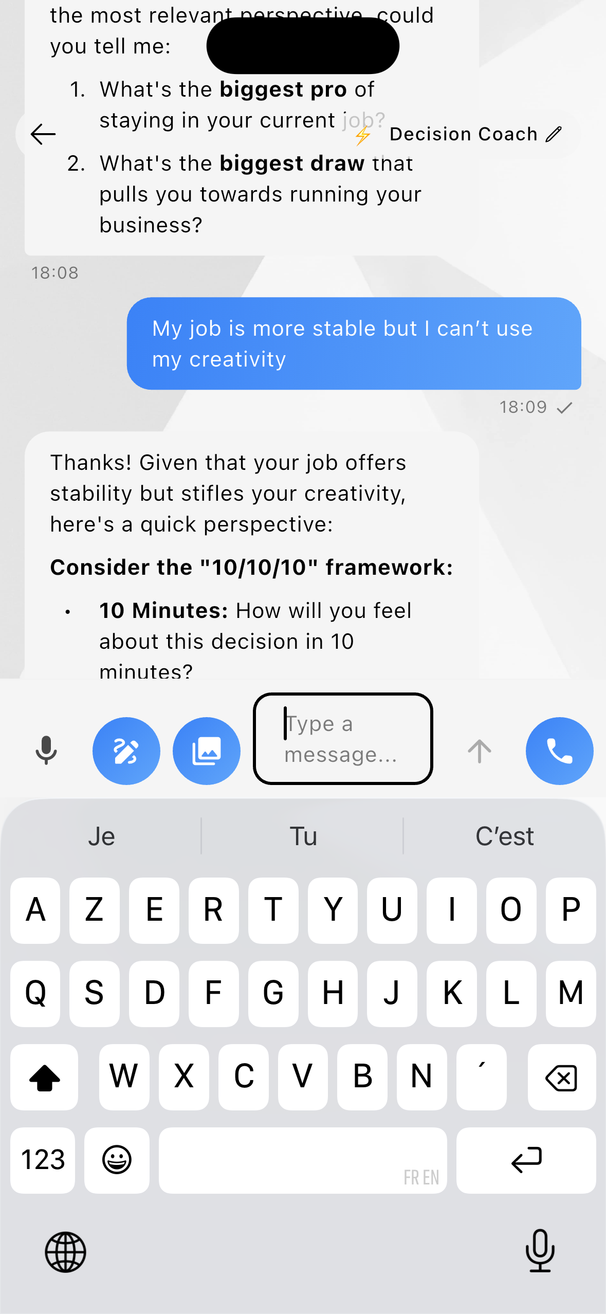 Decision Coach conversation
