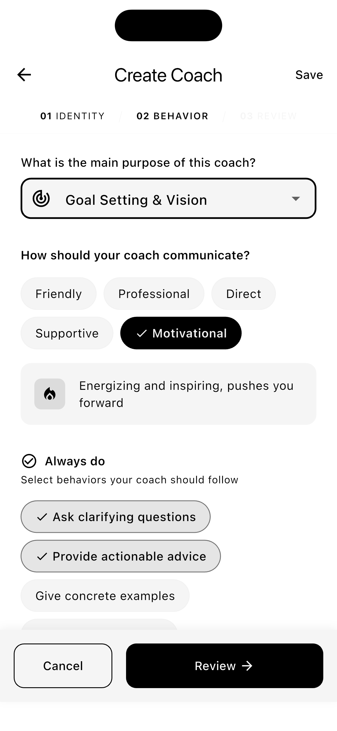 Coach creation - Behavior